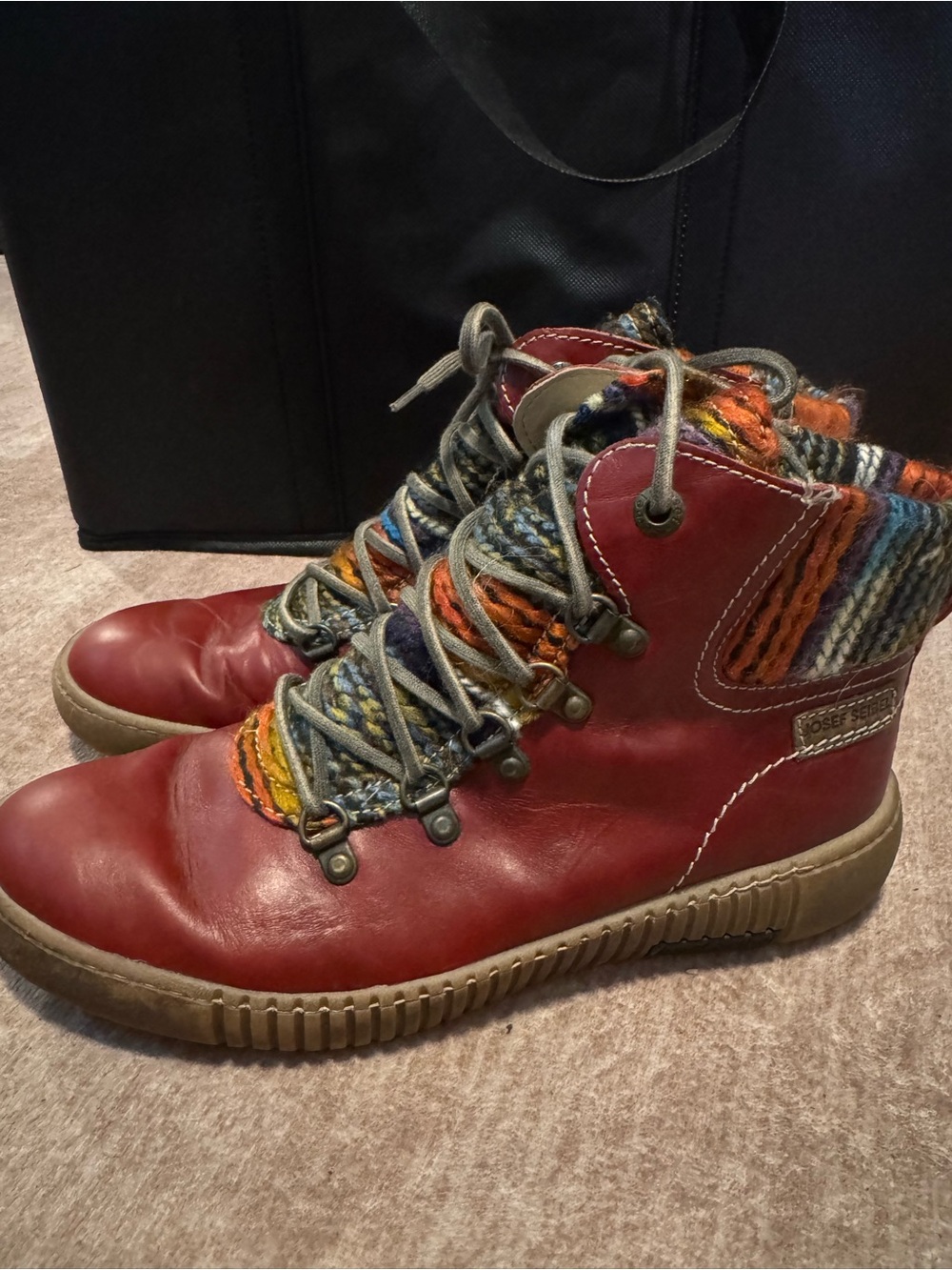 Josef Seibul Boots Womens 40 EU/US 9 Red Side Zip Lace Up Ankle